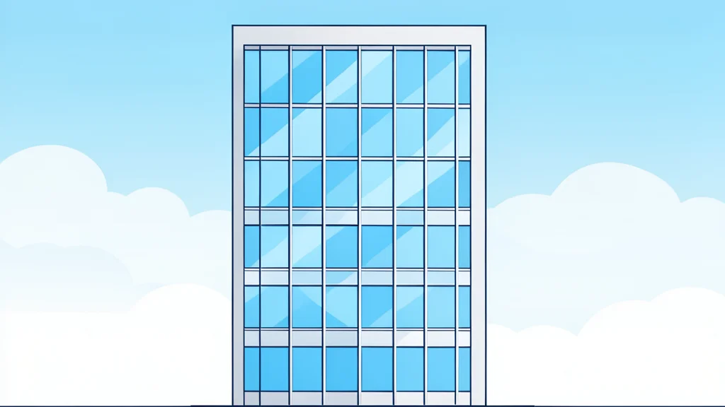 A modern glass office building facade reflecting the sky