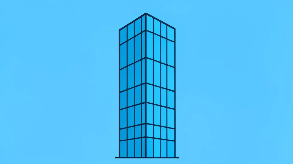 A modern glass skyscraper reflecting a clear blue sky