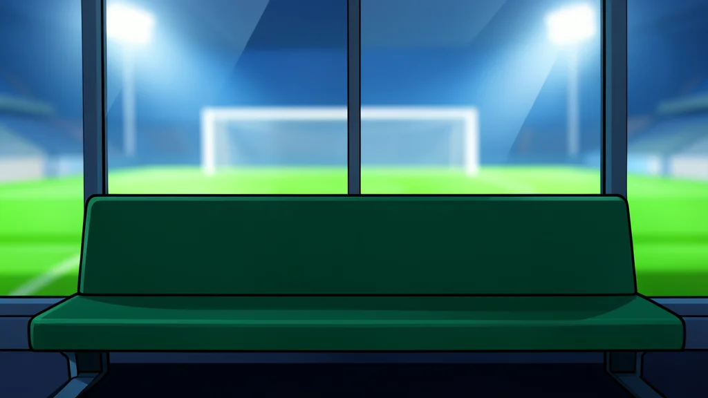 A green football pitch with white boundary lines and a goal net in the background, under bright stadium lights.