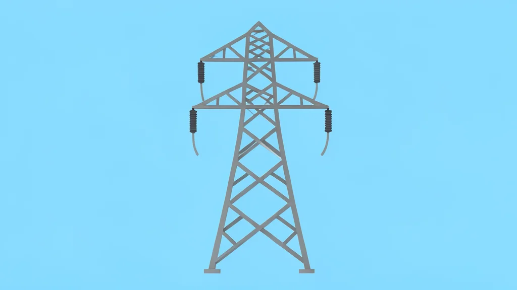 A high-voltage electrical transmission tower standing against a clear sky