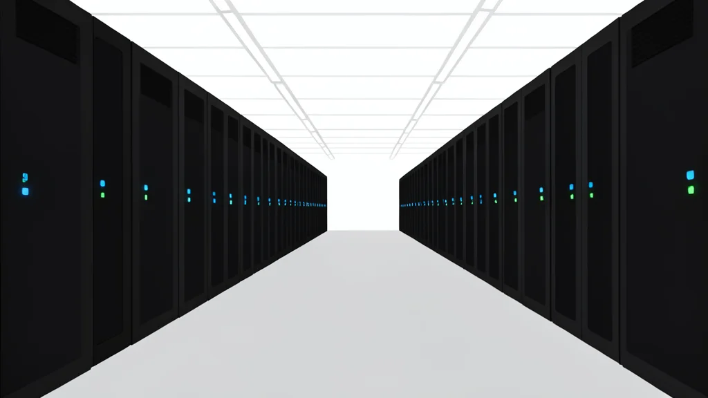 A modern server room with rows of black cabinets and blinking status lights