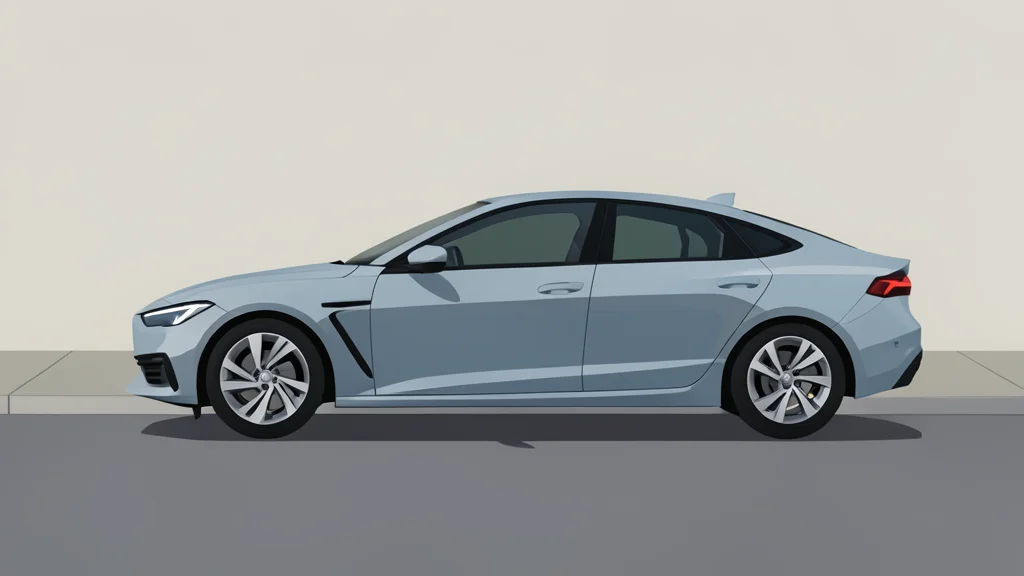 A sleek, modern electric sedan parked on a quiet, empty street with soft morning light reflecting off its smooth body panels.
