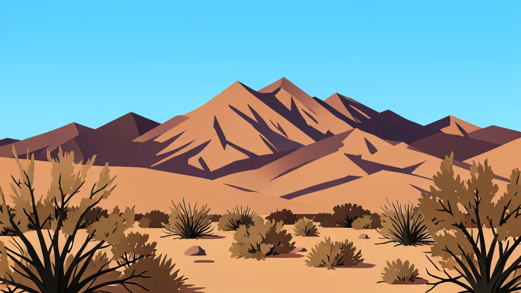A rugged, arid mountain landscape with dry scrub vegetation under a clear sky