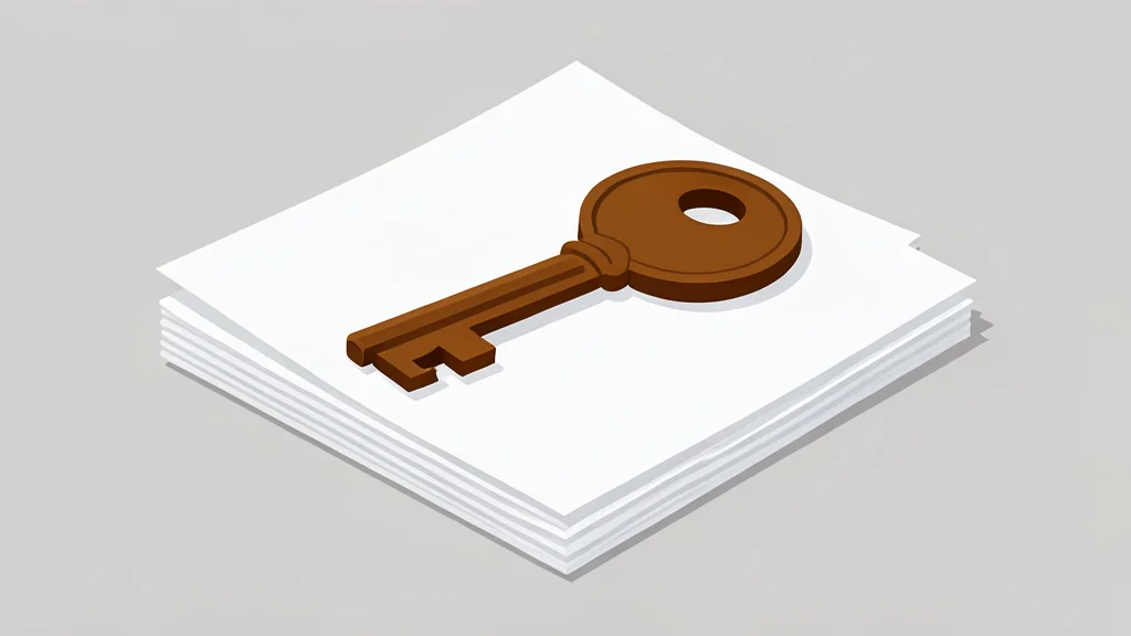 A wooden house key resting on a stack of white paper documents