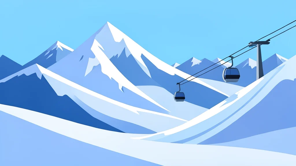 A mountain ski resort with snow-covered slopes and a gondola lift