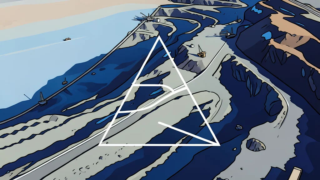 A flat vector illustration of an industrial mining site featuring heavy excavators and large piles of raw gray ore.