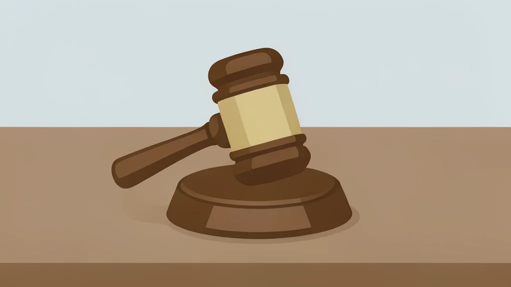 A wooden gavel resting on a polished desk surface