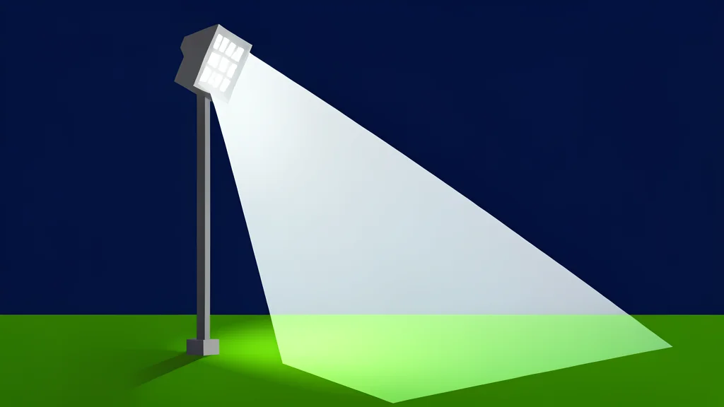 A large stadium floodlight illuminating a green grass field at night
