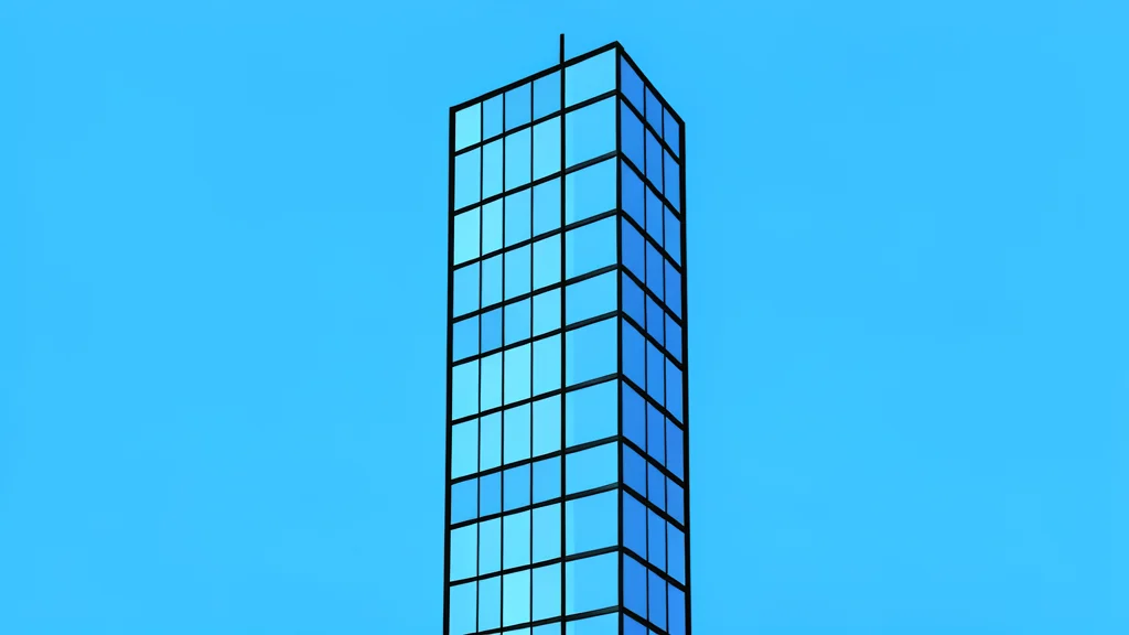A modern glass skyscraper reflecting a clear blue sky