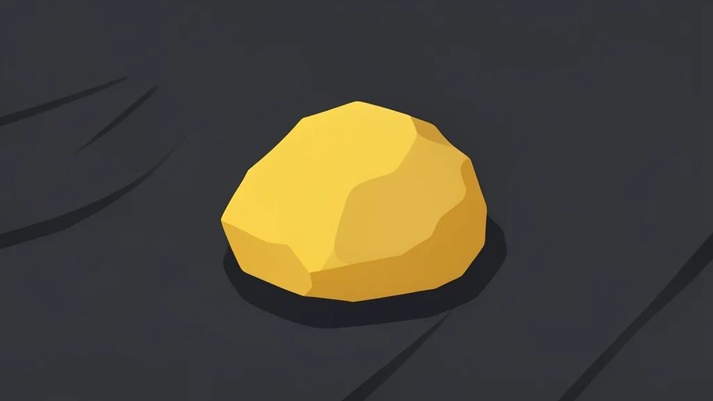 A rough, unrefined nugget of yellow metal resting on a dark, textured surface