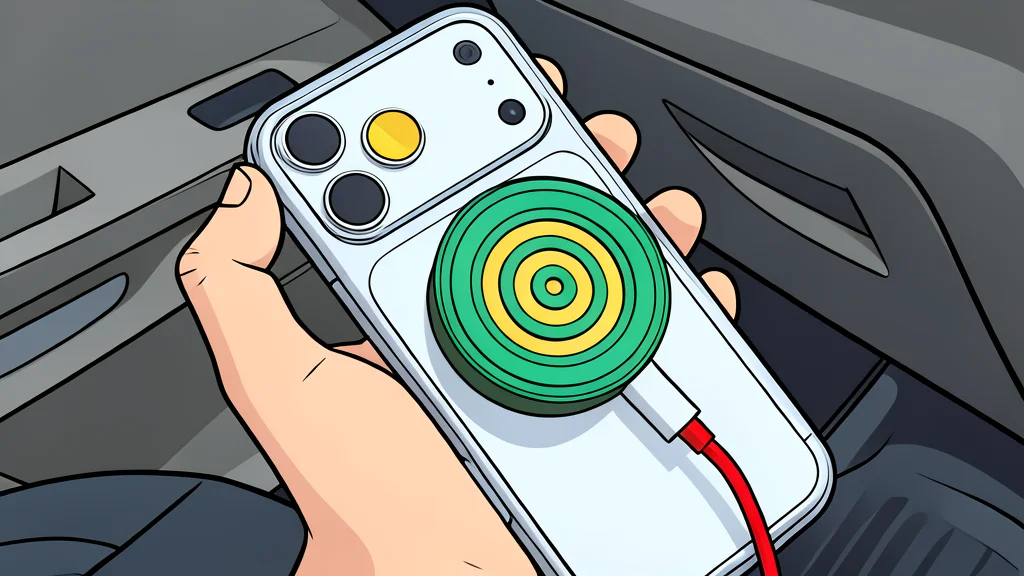 A small, circular magnetic disc resting on a car dashboard near a cigarette lighter socket