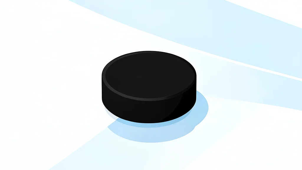 A polished ice hockey puck resting on a smooth, white ice surface