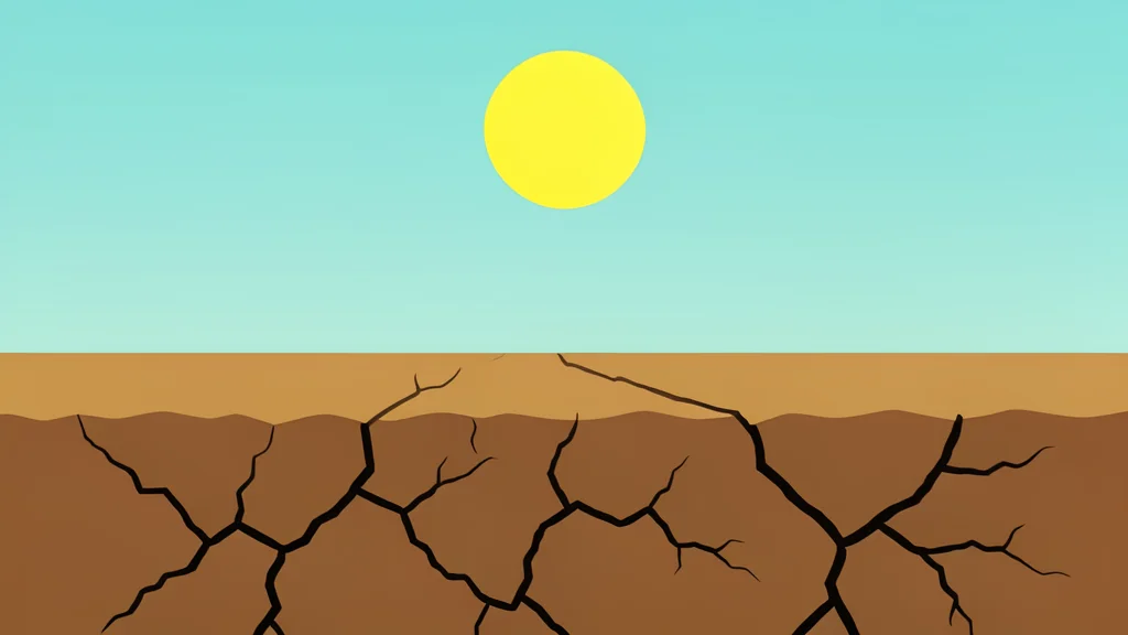 A cracked, dry strip of earth in a sunlit field