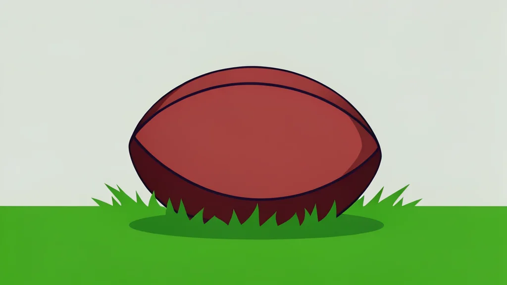 A rugby ball resting on green grass