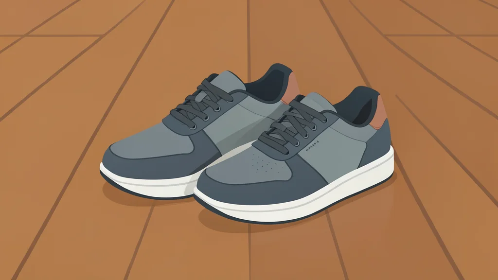 A pair of stylish sneakers resting on a polished wooden floor