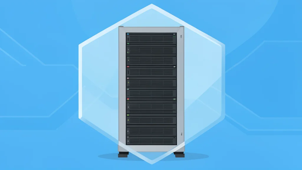 A digital shield protecting a server rack