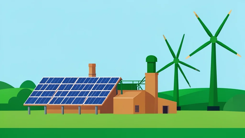 A copper processing plant with solar panels and wind turbines