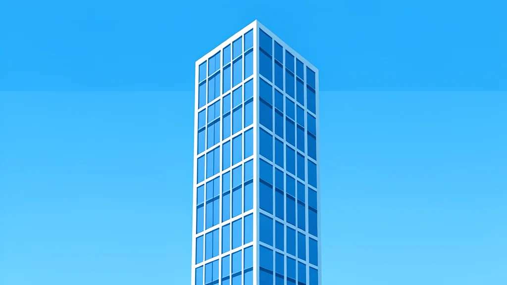 A modern glass skyscraper reflecting a clear blue sky