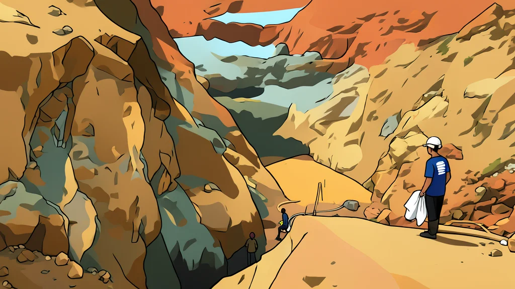 A cross-section of layered earth strata with a distinct band of yellow metallic ore embedded within dark rock.