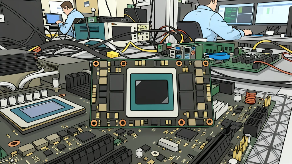 A close-up view of a silicon wafer with a grid of square integrated circuits