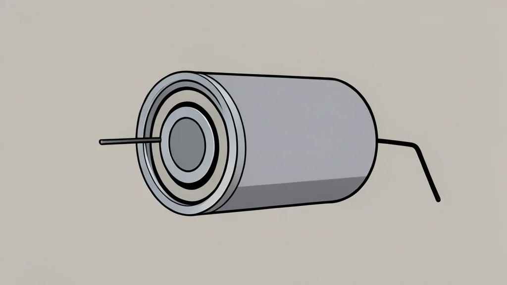 A cross-section of a cylindrical battery cell with a thin wire probe attached to its side