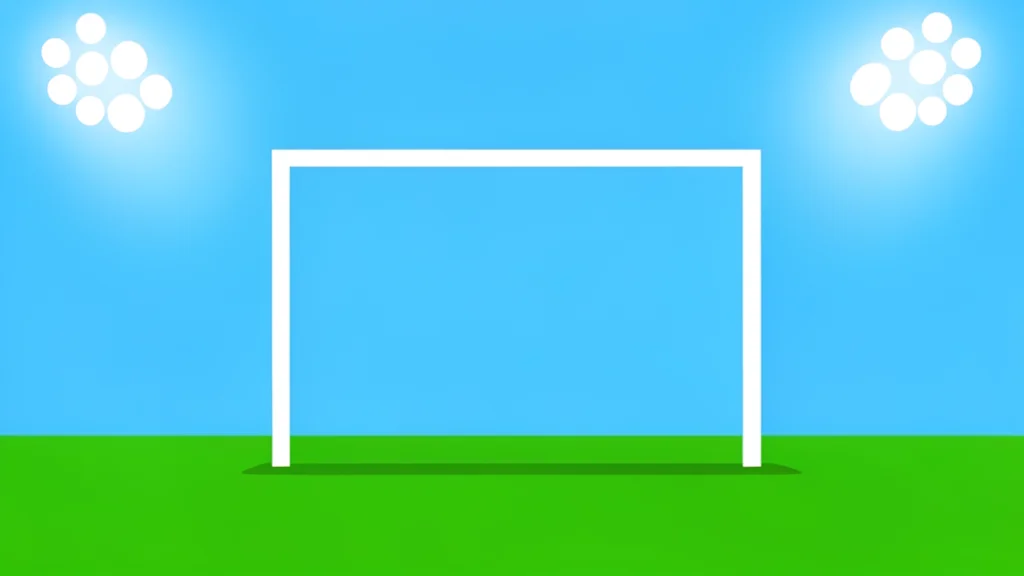 A football goalpost standing on a grass field under stadium lights