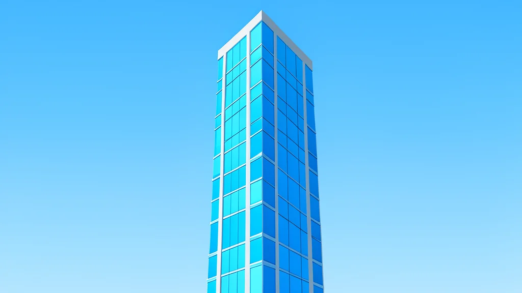 A modern glass skyscraper reflecting a clear blue sky