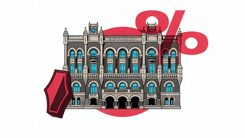 A central bank building facade with a flagpole