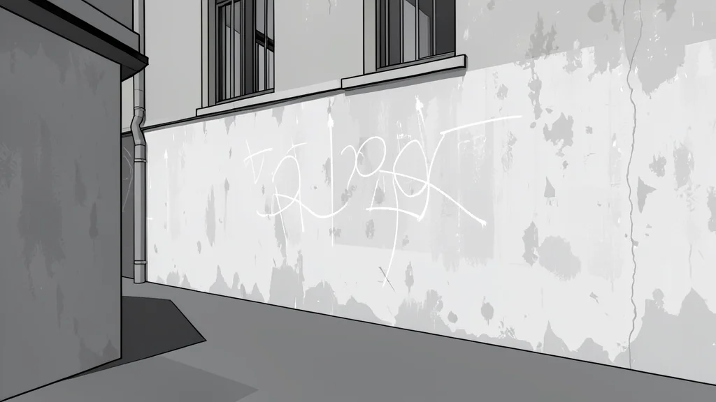 A weathered concrete wall in an urban alleyway with faint, faded traces of white paint and chalk marks on the surface