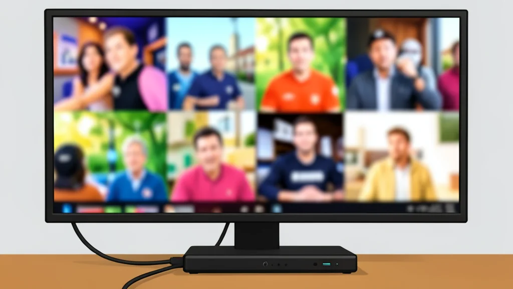A simplified vector illustration of a television set connected to a home server via a glowing network line, surrounded by abstract signal waves.