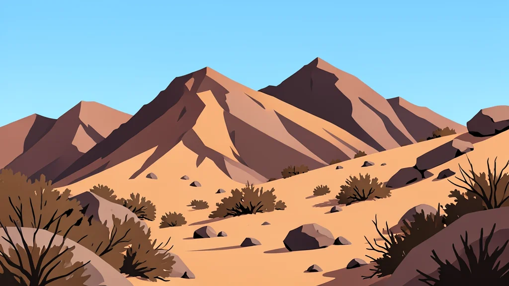A rugged, arid mountain landscape with scattered rocks and dry scrub vegetation under a clear sky