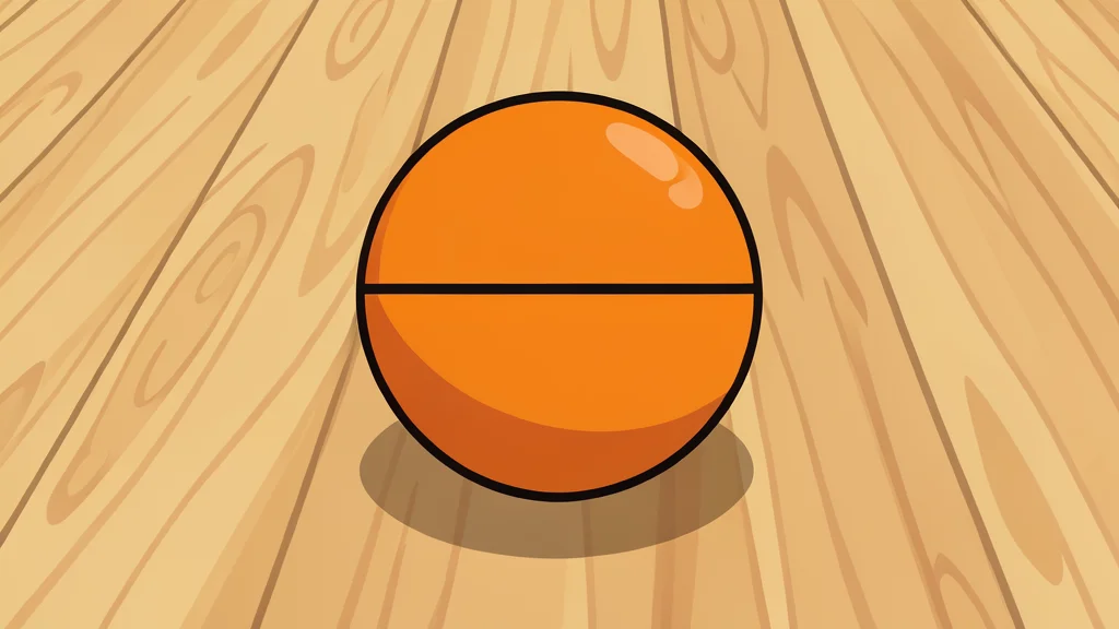 An orange basketball resting on a polished wooden court floor