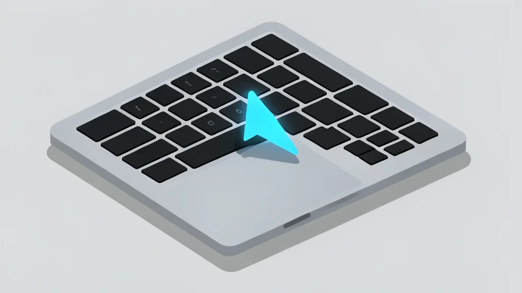 A sleek, minimalist laptop keyboard with a glowing blue cursor hovering over the keys
