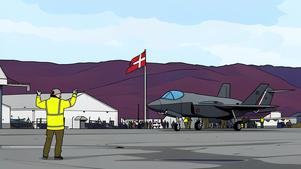 A sleek, dark green fighter jet banking over a vast, white snow-covered landscape with jagged icebergs in the distance