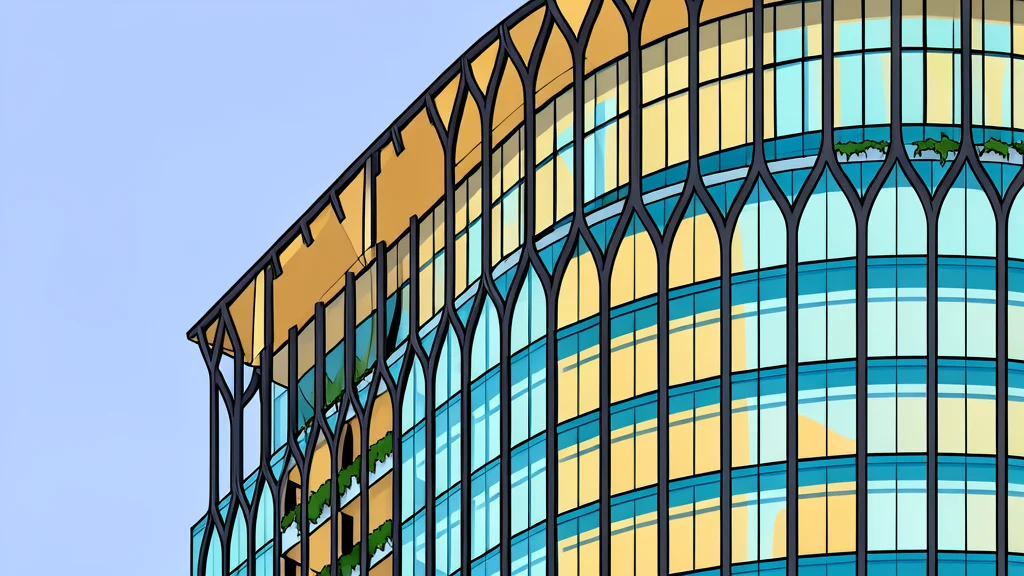 A modern glass skyscraper facade reflecting a clear blue sky