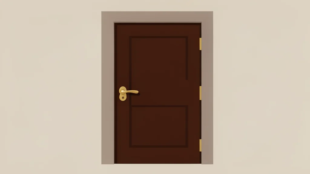 A closed wooden door with a heavy brass handle, symbolizing secret negotiations
