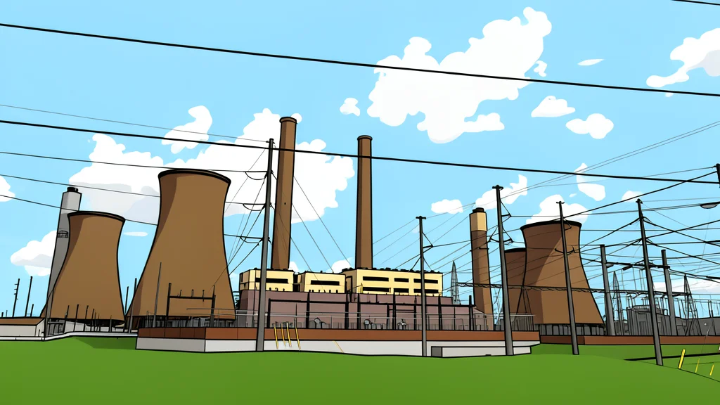 A large industrial cooling tower emitting steam against a clear sky