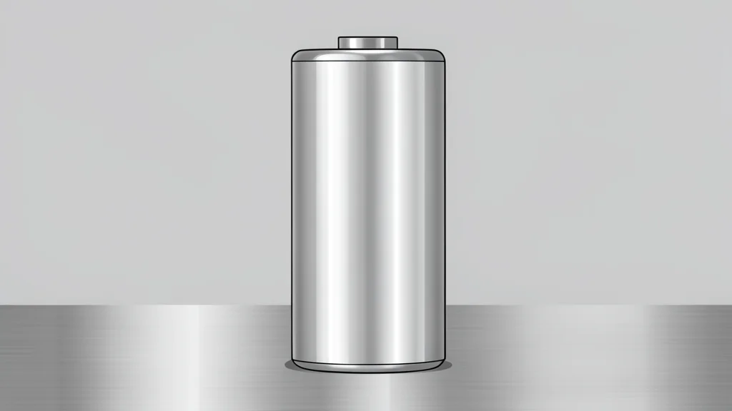 A close-up view of a cylindrical battery cell with a metallic casing and a smooth, reflective surface.