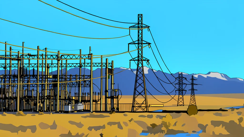 A high-voltage electricity transmission tower standing against a clear sky