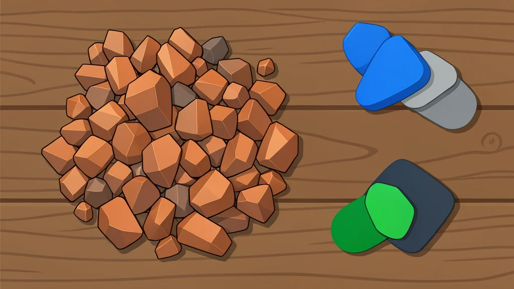 A wooden table displaying raw copper ore chunks and various rare earth mineral samples arranged in a cluster.