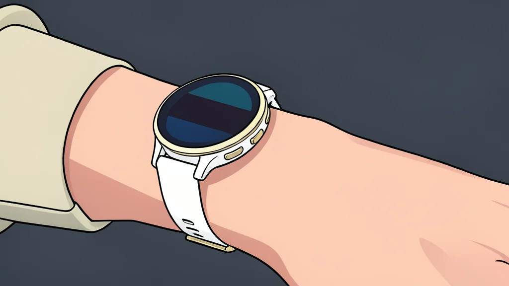 A sleek, round smartwatch with a dark face and a metallic band resting on a wooden surface