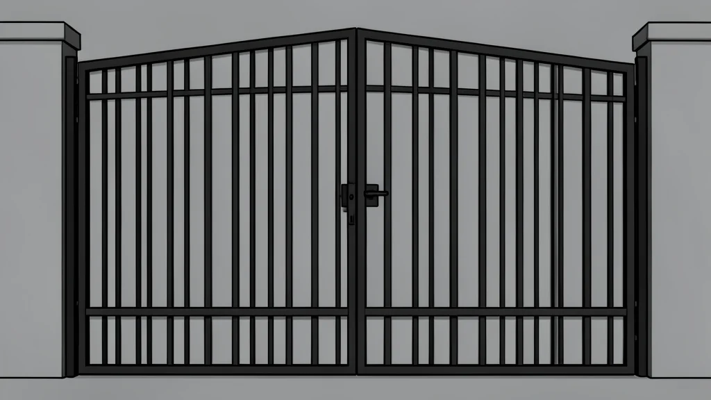 A closed iron gate with heavy bars standing in front of a concrete wall