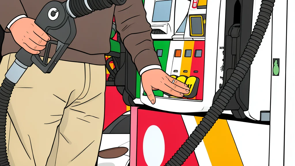 A fuel pump nozzle resting on a concrete surface next to a puddle of liquid