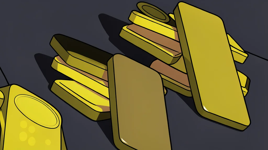 A stack of shiny gold bars resting on a dark surface