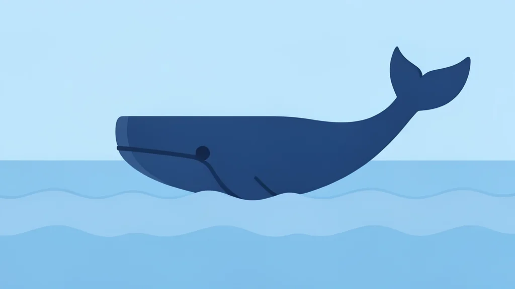 A large, stylized whale silhouette swimming through a calm, blue ocean surface