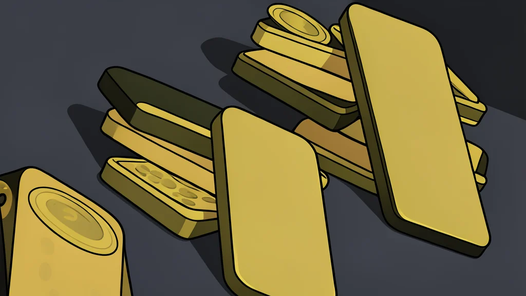 A stack of shiny gold bars resting on a dark surface