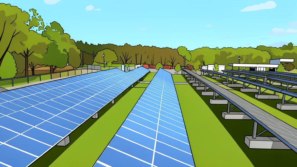 A row of dark blue photovoltaic panels mounted on a sloped roof under a clear sky