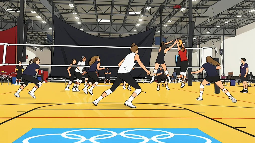 A polished indoor sports arena with a high ceiling and rows of empty seats surrounding a rectangular court.
