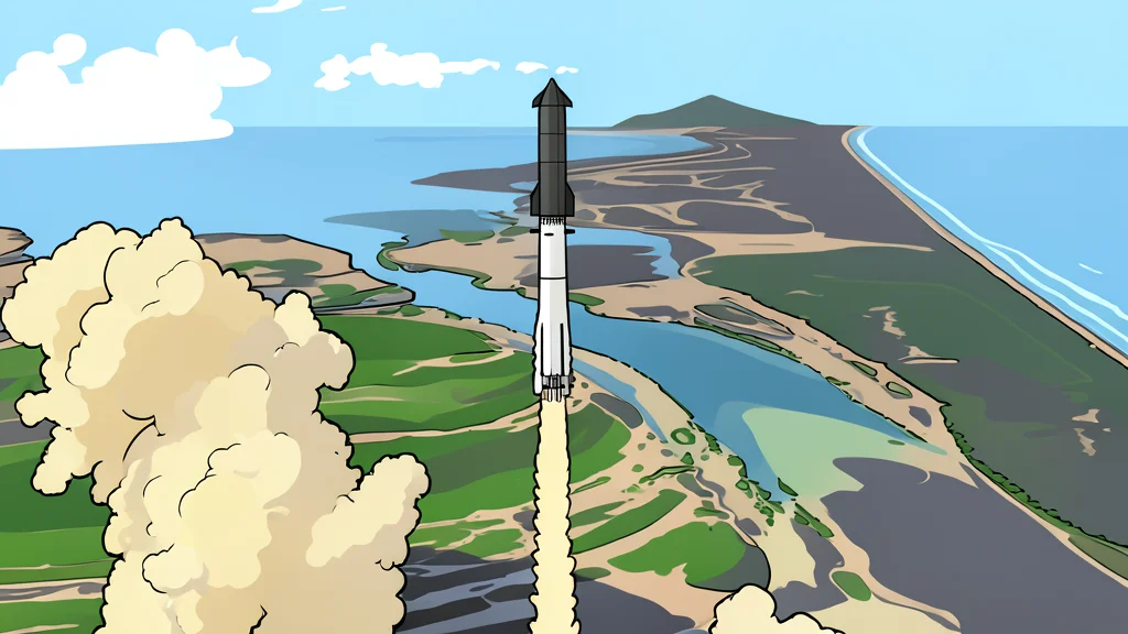 A massive silver rocket standing vertically on a concrete launch pad in a desert landscape