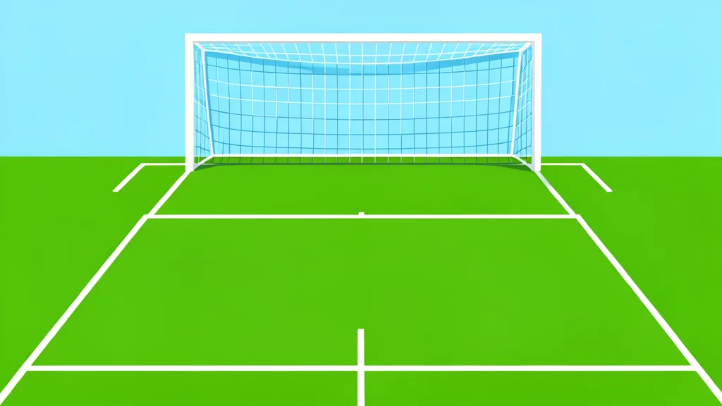 A grass football pitch with white boundary lines and a goal net in the background